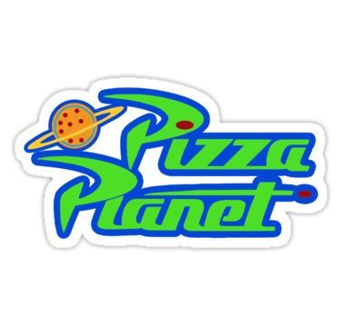 the pizza planet logo sticker on a white background