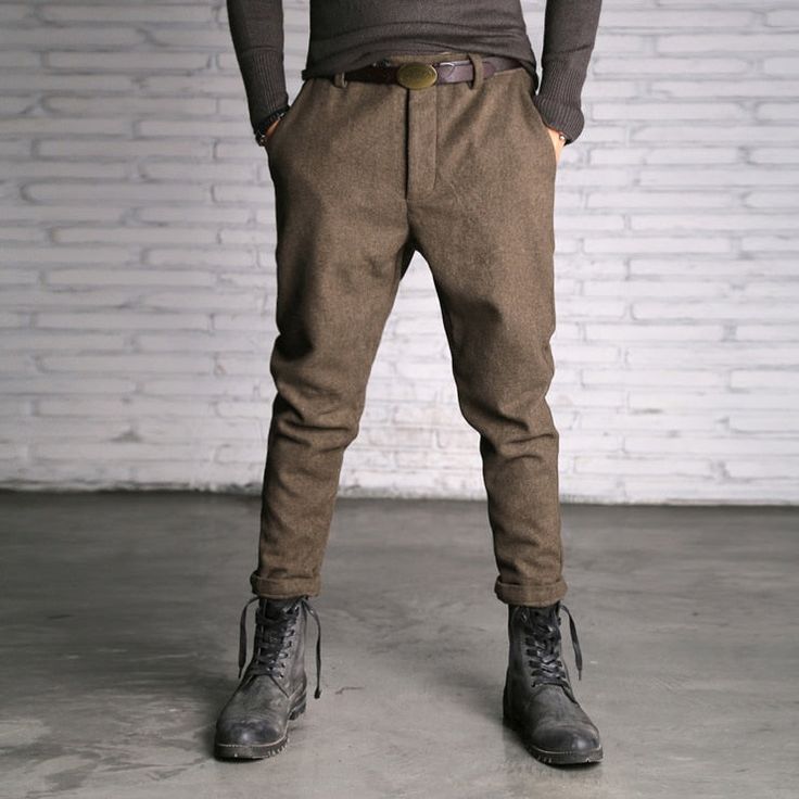 Material: Denim, Polyester, Cotton, Wool • Length: Ankle-Length Pants • Style: Straight, Casual • Decoration: None • Type: Jeans, Regular, Solid, Button Fly, Mid, Softener • Wash: No Brown Tapered Leg Bottoms With Button Closure, Casual Straight Leg Winter Pants, Brown Tapered Leg Bottoms, Baggy Brown Pants For Winter, Brown Baggy Pants For Winter, Baggy Straight Leg Bottoms For Winter, Brown Tapered Leg Bottoms For Fall, Brown Tapered Leg Pants With Button Closure, Casual Winter Trousers