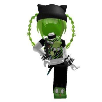 a green and black cartoon character with long hair wearing a hat, holding a pair of scissors