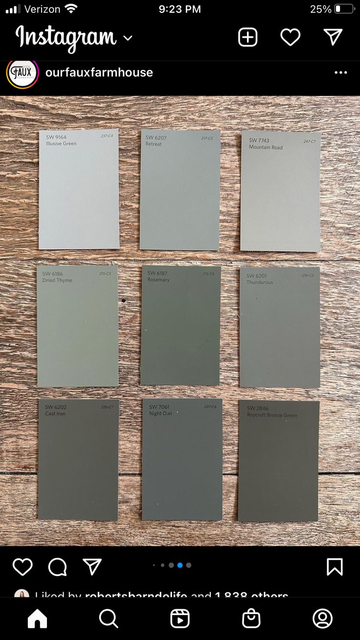 some gray paint samples on a wooden surface with the words instagramn above them