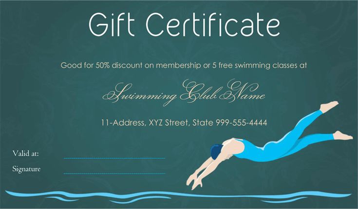 a gift certificate with a diving girl on it