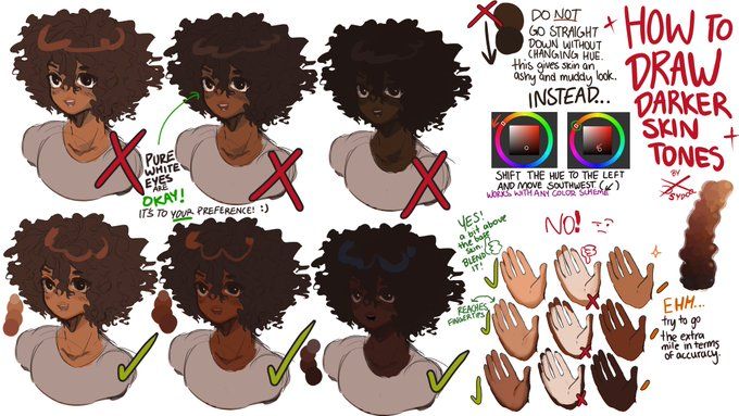 an image of how to draw darker skin tones for black women with afro hair and makeup