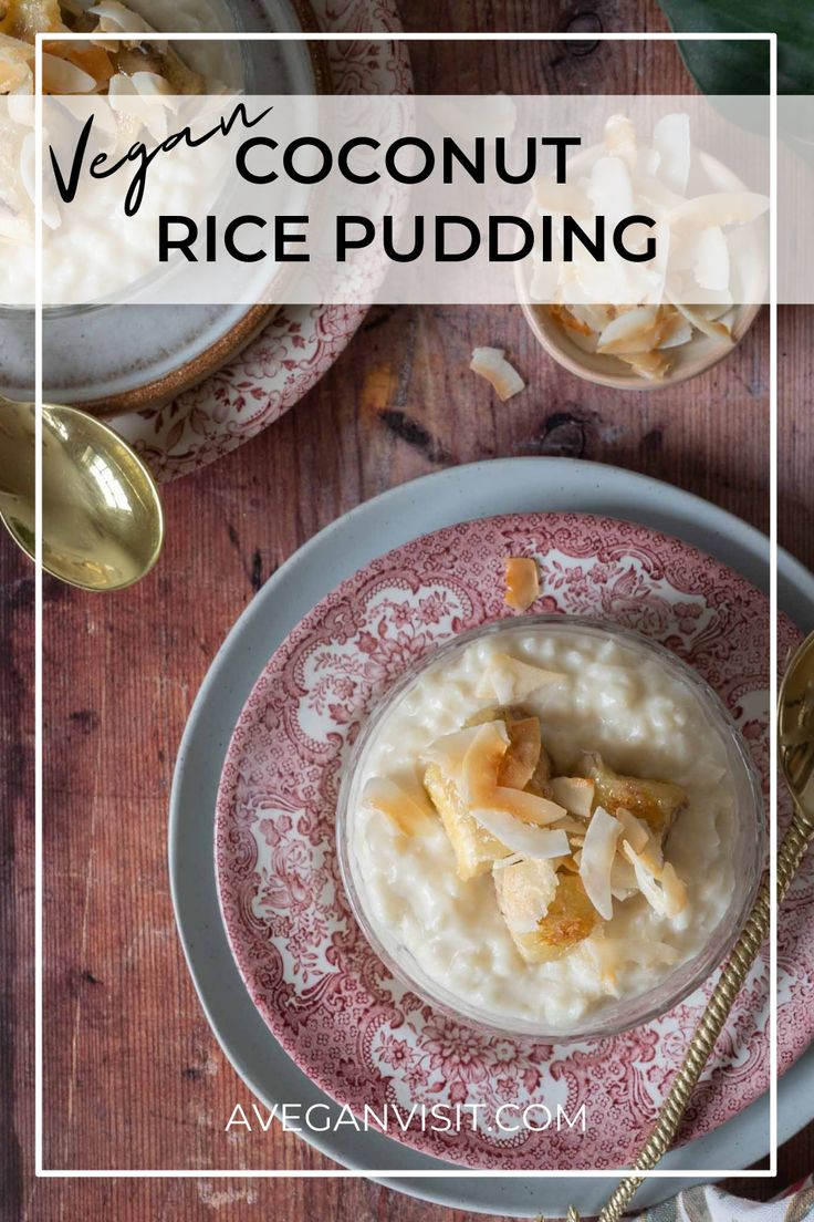 a bowl of coconut rice pudding on a plate