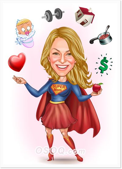 a caricature of a woman dressed as a super hero holding an apple and money