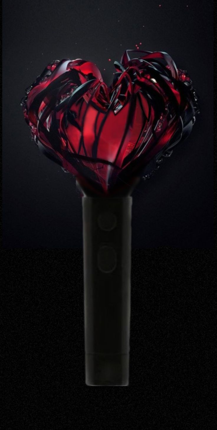 a black vase with a red flower in it's center on a dark background