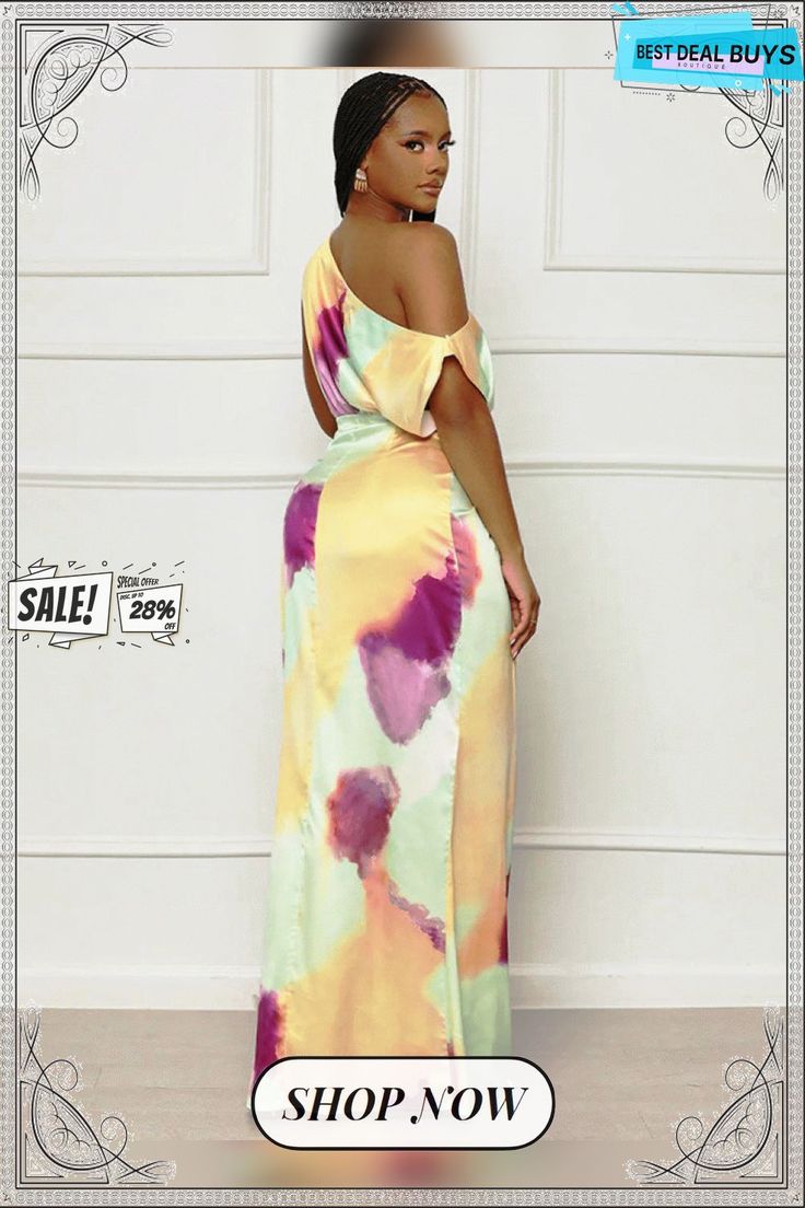 Sleeveless Tie-dye Split Maxi Dresses Sleeveless Tie-dye Summer Dress, Multicolor One Shoulder Maxi Dress For Summer, Multicolor One-shoulder Maxi Dress For Summer, Sleeveless Tie Dye Summer Dress, Summer Sleeveless Tie Dye Dress, Summer Tie-dye Party Dresses, Summer Party Tie-dye Dresses, Sleeveless Tie-dye Maxi Dress For Spring, Sleeveless Tie Dye Maxi Dress For Summer