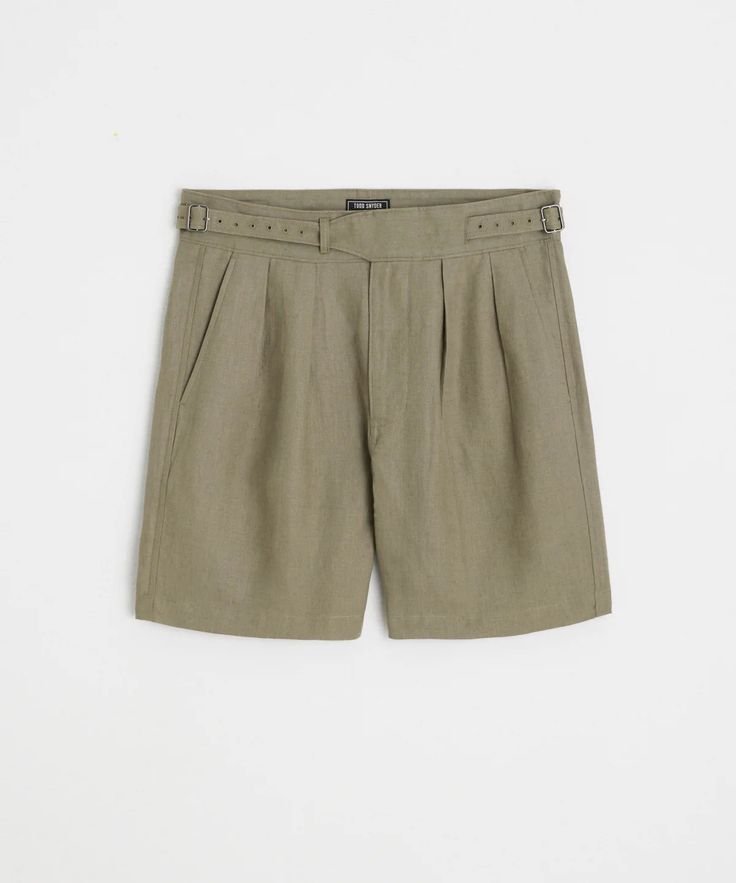 7" Irish Linen Gurkha Short in Faded Surplus Classic High-waisted Shorts With Belt Loops, High-waisted Linen Shorts With Belt Loops, Classic High Waist Shorts With Belt Loops, Belted Linen Shorts For Summer, Classic Summer Shorts With Belt Loops, Classic Bermuda Shorts With Belt Loops, Bermuda Shorts With Belt Loops For Summer, Classic Knee-length Shorts With Belt Loops, Sweatshorts Shorts