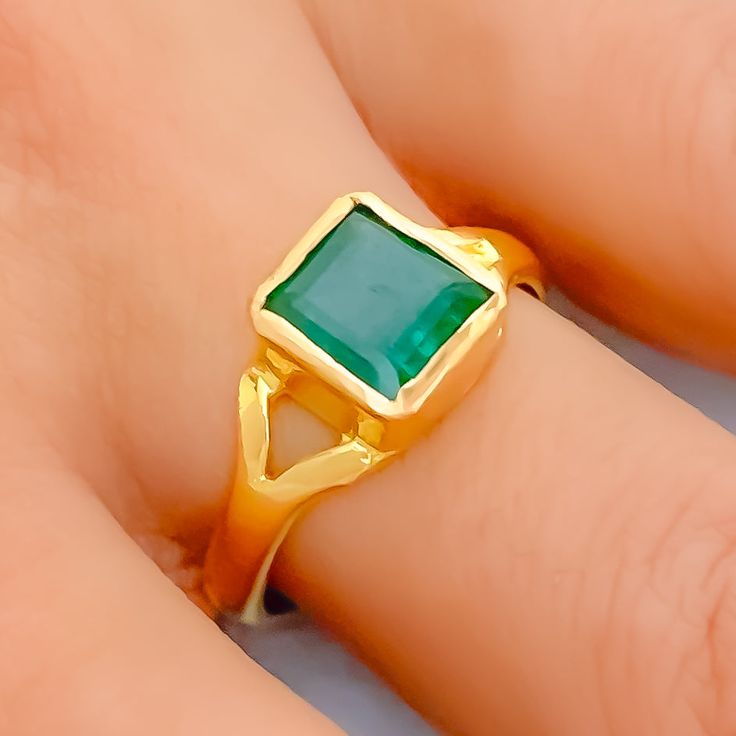 Tasteful 22K Gold 2.5CT Emerald Ring Square Cut Emerald Rings In Gold, Square Cut Emerald Gold Rings, Luxury Gold Emerald Ring For May Birthstone, Classic Gold Square Cut Emerald Ring, Gold Emerald Signet Ring Gift, Yellow Gold Emerald Ring With Rectangular Stone For Gift, Rectangular Emerald Ring With Polished Gold Finish, 22k Yellow Gold Emerald Ring, Gold Square Cut Emerald Ring