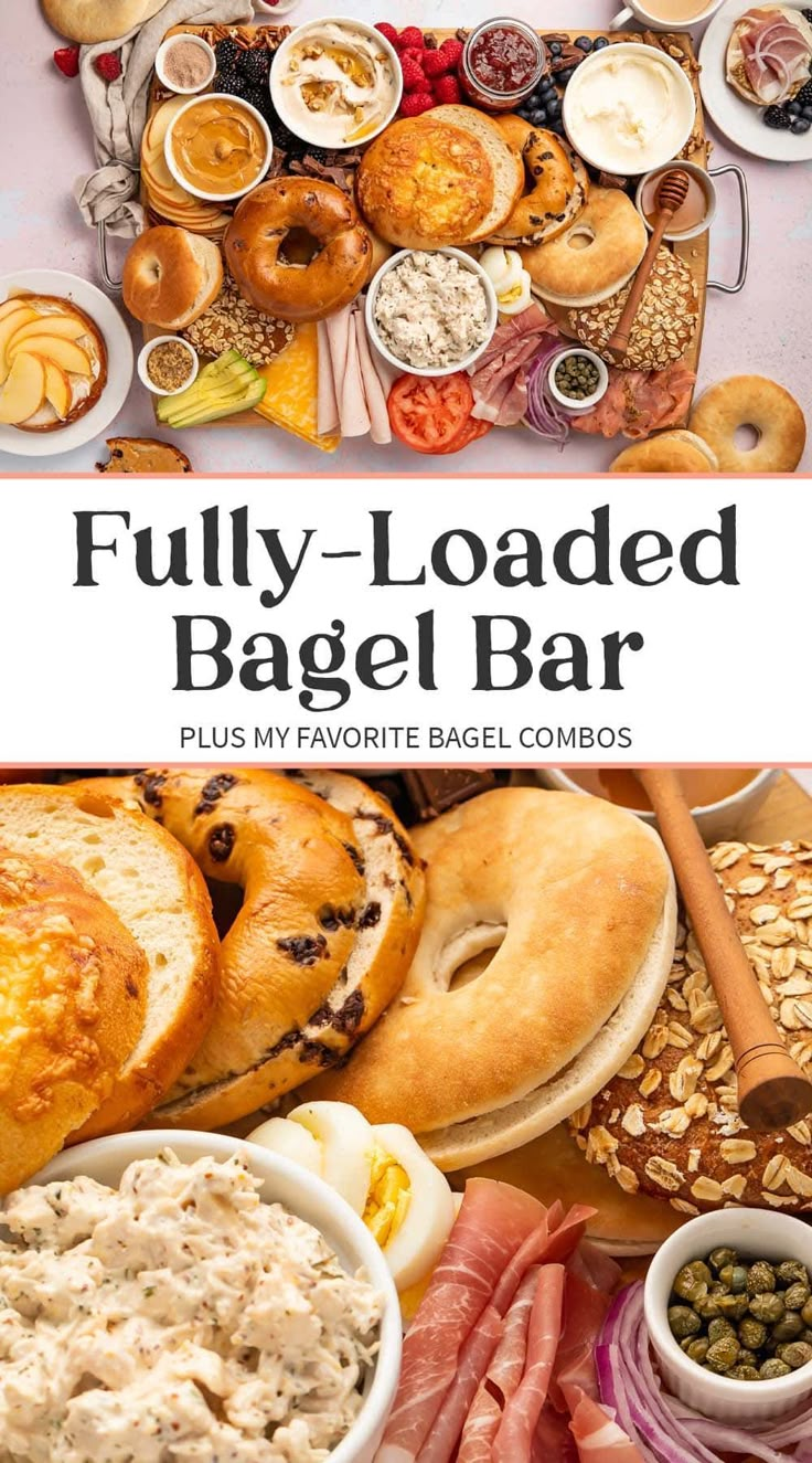 the full loaded bagel bar is ready to be eaten