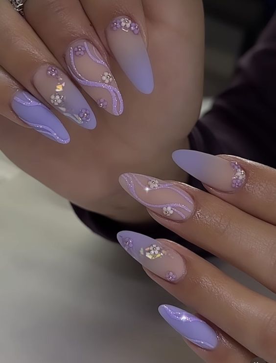 Lilac Nails Design, Light Purple Nails, Quinceanera Nails, Purple Acrylic Nails, Lilac Nails, Purple Nail Designs, Lavender Nails, Almond Acrylic Nails, Thanksgiving Nails