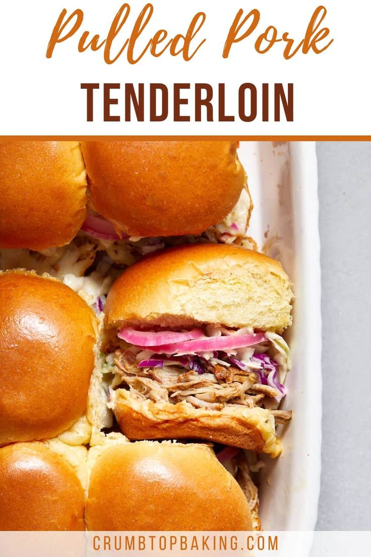 pulled pork tenderloin sandwiches in a white tray