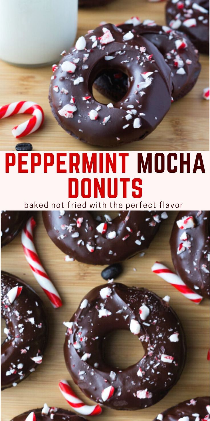 chocolate peppermint mocha donuts with white and red sprinkles