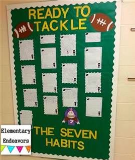 a bulletin board with the words ready to tackle and an image of a football on it