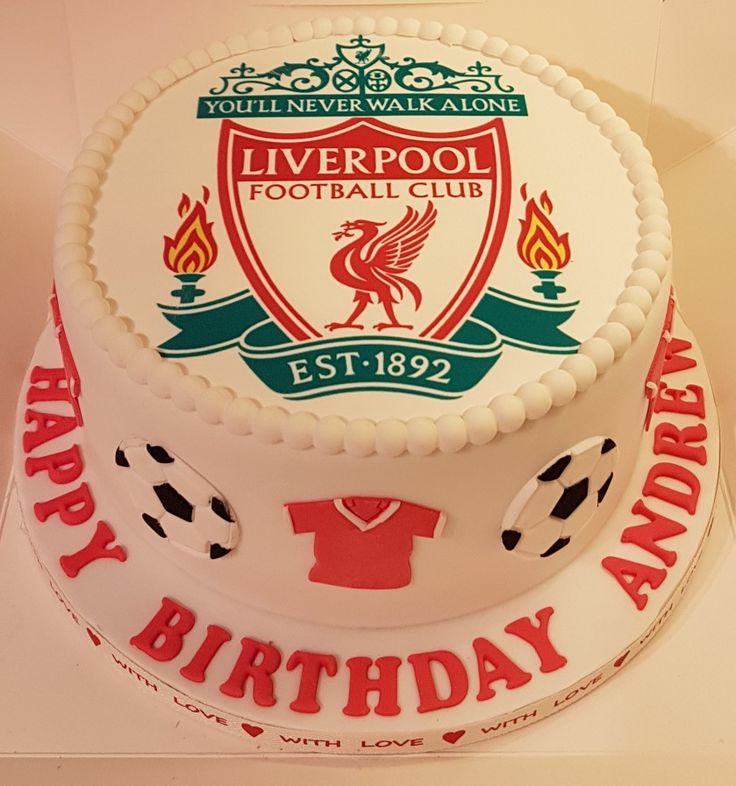 a birthday cake with the name liverpool on it