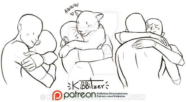 a drawing of two people hugging and one person holding a cat in the middle of their arms