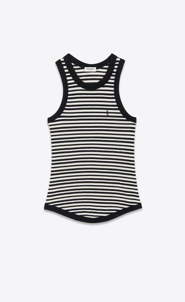 Cassandre tank top in jersey | Saint Laurent | YSL.com Army Shirts, Striped Jersey, Cotton Poplin Shirt, Tank Top Dress, The Saint, Cotton Tank Top, Striped Tank Top, Striped Tank, Black Sleeveless