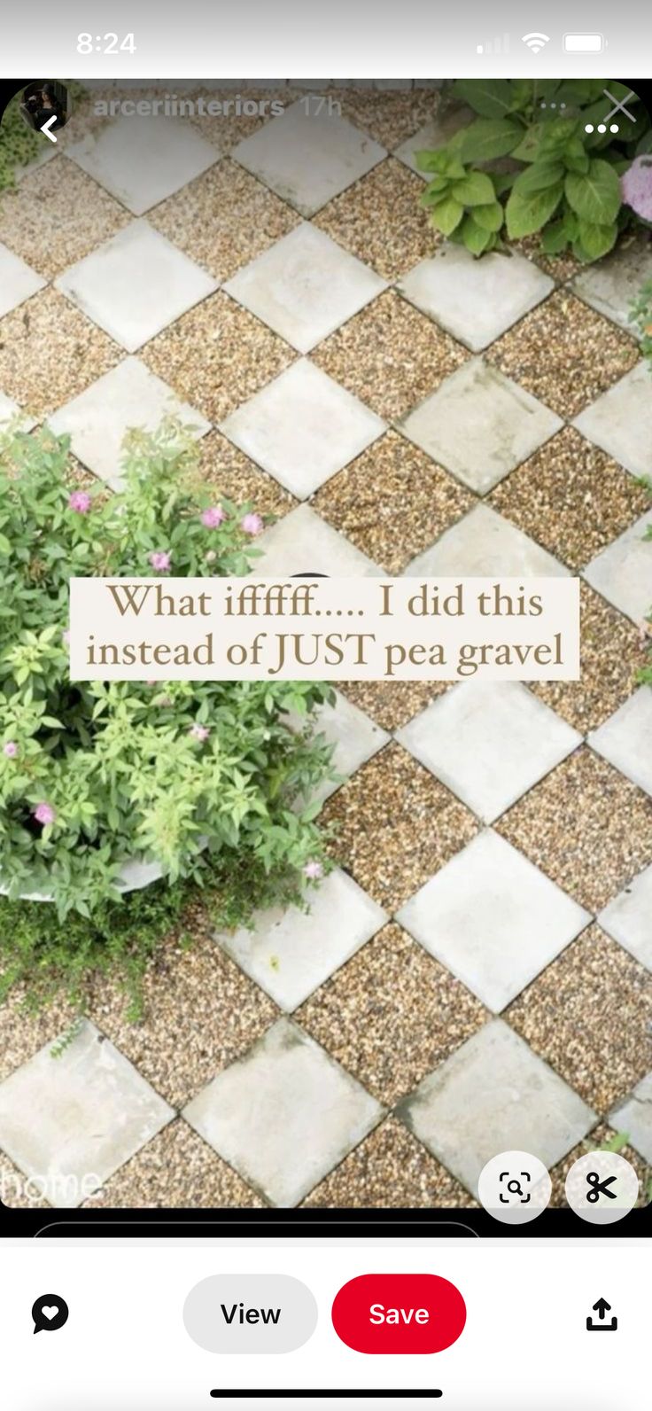 an image of a tile floor with flowers and words on it that say, what if did this instead of just pea gravel?