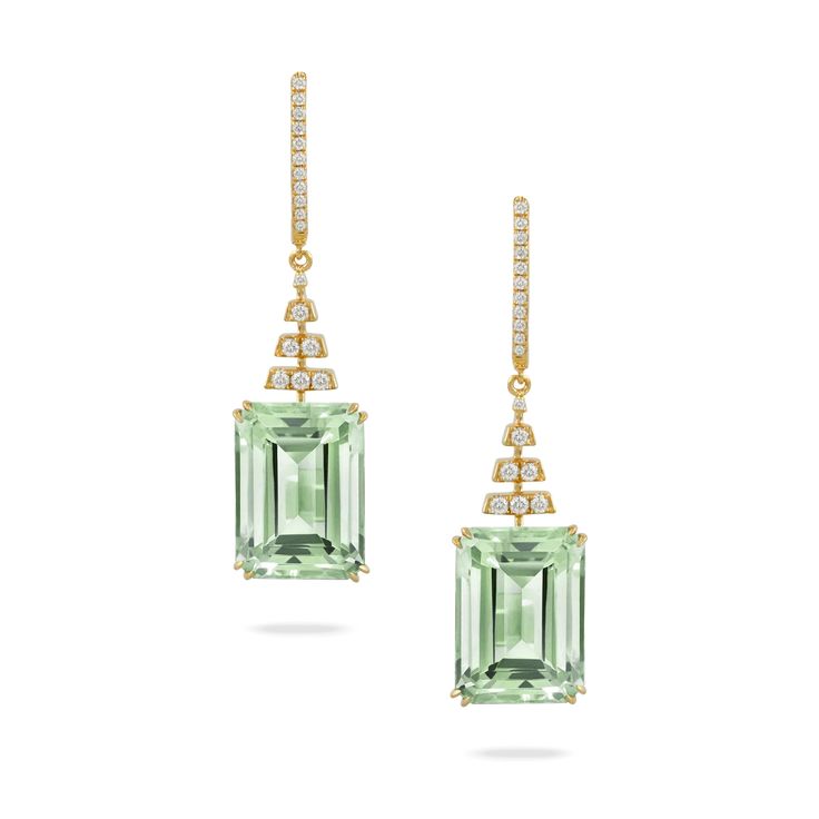 Doves by Doron Paloma Green Amethyst and Diamond Earrings Gold Earrings-Standard Doves by Doron Paloma Diamond Earrings Gold, Dove Jewelry, Green Amethyst Earrings, Mint Mojito, Yellow Gold Diamond Earrings, Luxe Jewelry, Sparkly Jewelry, Diamond Earring, Gold Diamond Earrings