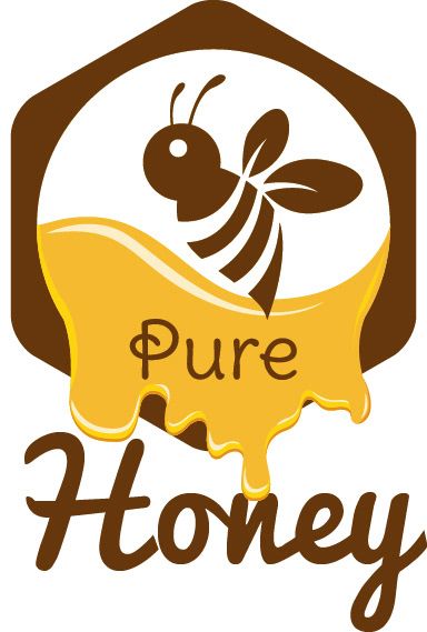 a honey logo with the words pure honey on it and a bee holding a honey comb