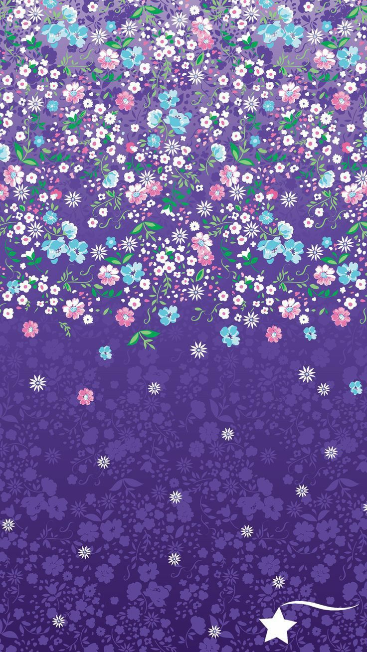 a purple background with flowers and stars