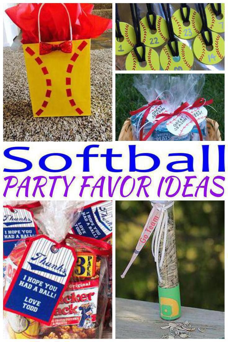 softball party favors and decorations with the words softball party favors