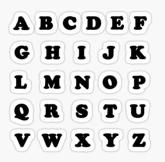 the alphabet sticker is shown in black and white, with different letters on it