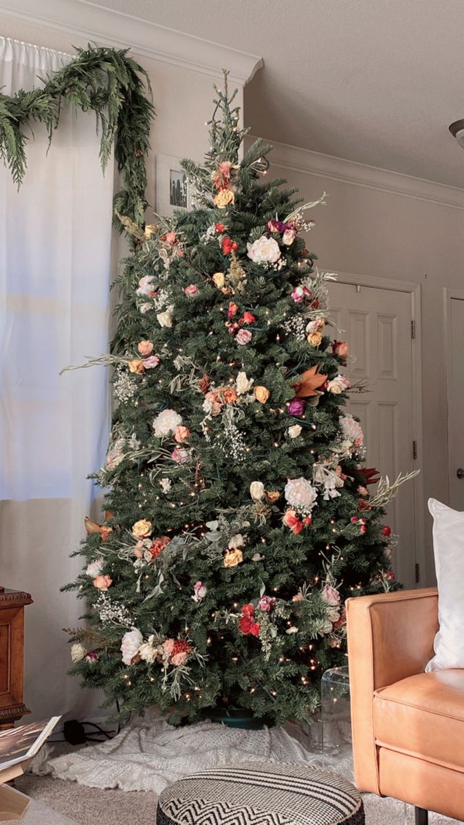 a decorated christmas tree in a living room