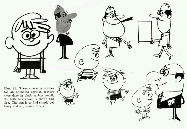 cartoon characters are drawn in black and white to describe the character's appearance as children