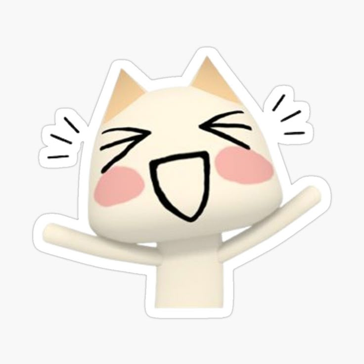 a cat sticker with its eyes closed and hands up in the air, it's mouth wide open