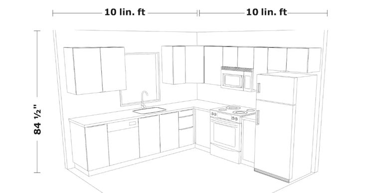 a drawing of a kitchen with white cabinets and an island in the middle is shown