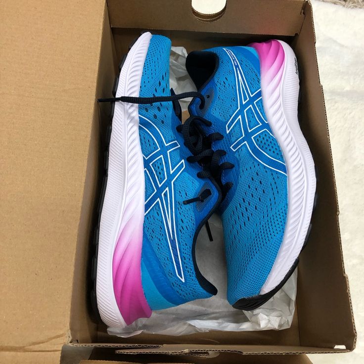 Brand New In Box. Asics Sneakers. Gel Excite 8. No Flaws. Running Athletic Shoes Asics Pink Running Shoes With Boost Midsole, Blue Training Sneakers With Gel Cushioning, Blue Asics Sneakers For Light Sports, Asics Blue Sneakers For Light Sports, Blue Low-top Sneakers With Gel Cushioning, Sporty Blue Asics Sneakers, Asics Blue Athleisure Sneakers, Asics Blue Sneakers For Athleisure, Blue Asics Sneakers Athleisure Style