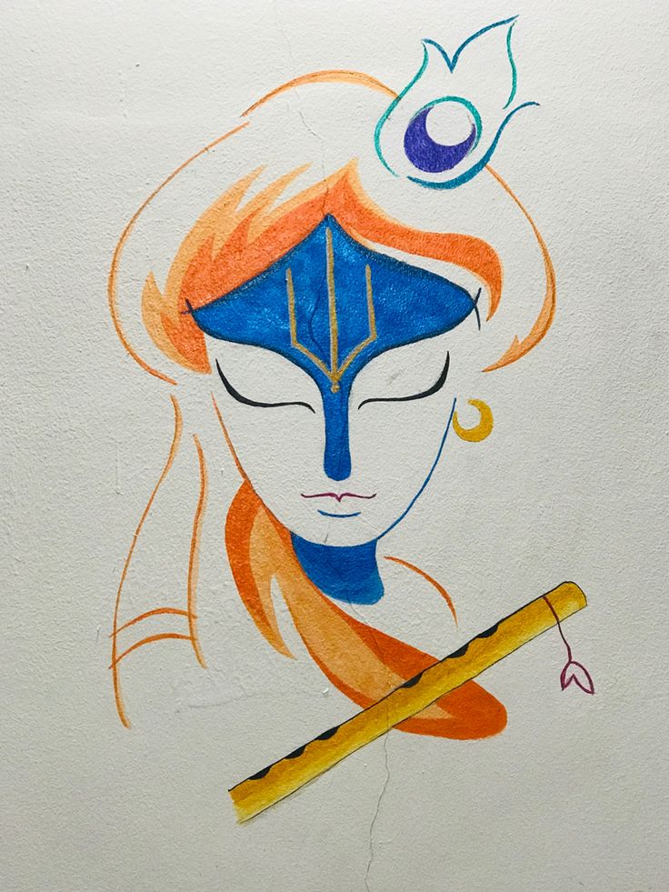 You can watch the full video of this painting in the link given above and also subscribe to AdKo Arts channel Wall Corner Painting Ideas, Krishna Wall Painting Ideas, Me As Painting, Easy Wall Drawing, Drawing Of God, Pencil Colour Sketches, Drawing On Wall, Krishna Wall Painting, Krishna Wall Art