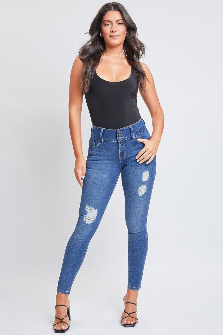 If all the world is a stage, then our Women’s Essential High Rise Skinny Jeans will really steal the show. This high-waisted denim jean features a stretchy composition for the perfect hip-hugging look, and tapers down to a narrow ankle for a slimming silhouette that still shows off your natural shape. Pair with a tucked tank or a fitted crop to really flaunt your gorgeous frame. Product Details- High Rise - 3 Button Closure with Zipper - 5 Pocket Construction - Slim in Waist, Hip, and Leg- Full