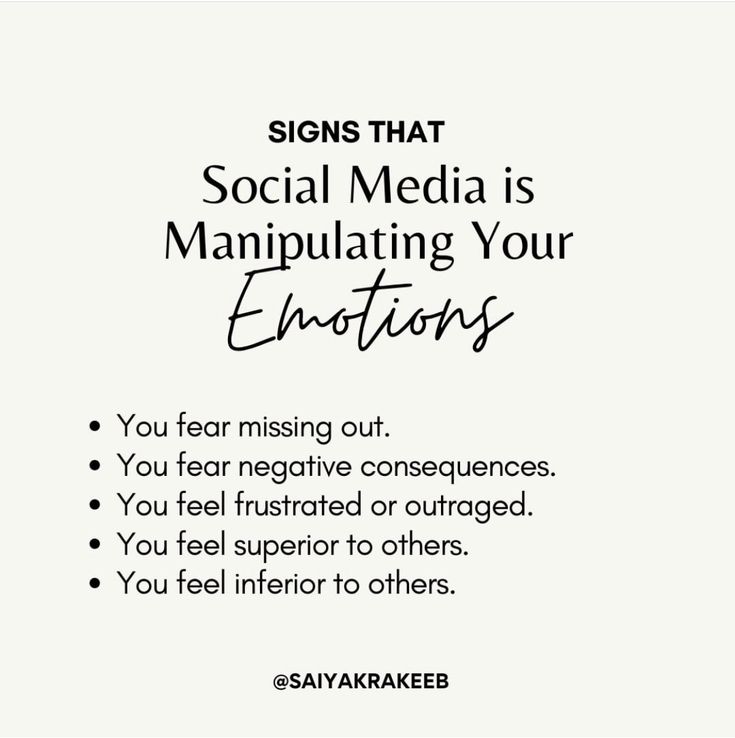 a white poster with the words, signs that social media is manipulating your emotionss