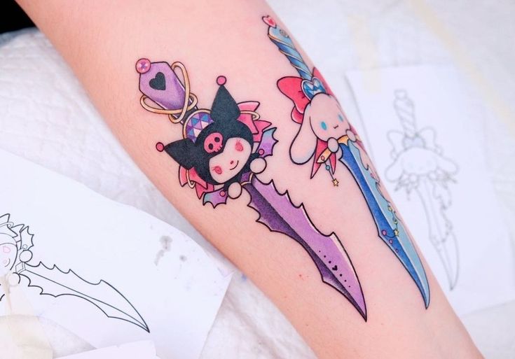 a person with a tattoo on their arm holding a knife