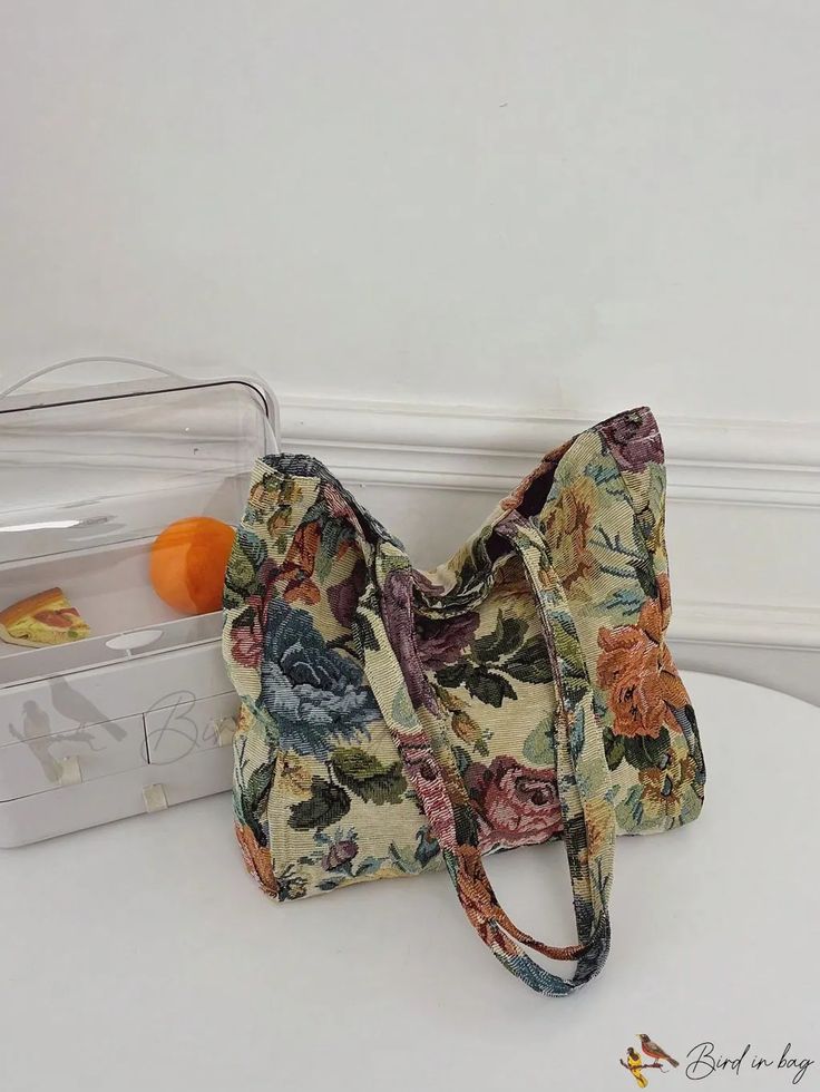 Bird in Bag - Small Double-Patterned Shopping Bag Daily Use Double Handle Shoulder Bag With Floral Print, Spring Floral Print Double Handle Bags, Casual Floral Print Bag With Double Handle, Floral Print Double Handle Shopping Bag, Rectangular Travel Bag With Butterfly Print, Shopper Bag, Small Bags, Free Gifts, Fashion Bags