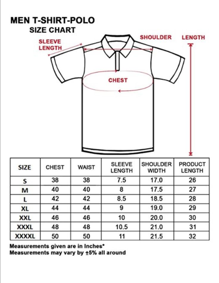 men's short - sleeve polo shirt measurements chart for the size and width of each shirt