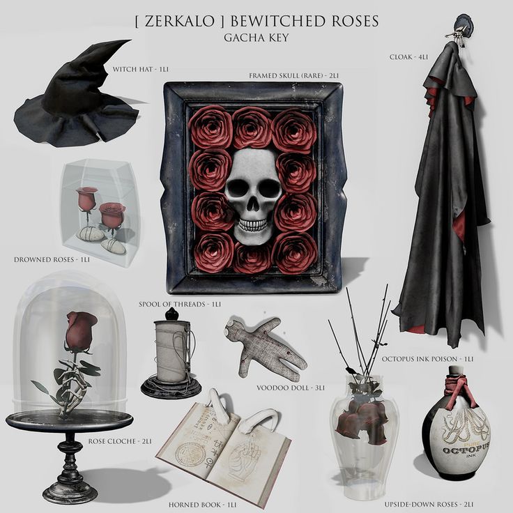 a bunch of different items that are in a display case with the words, i zerkalo bewitched roses giveaway