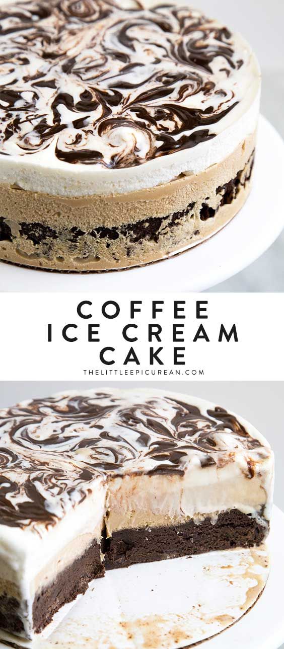 two pictures of a chocolate ice cream cake