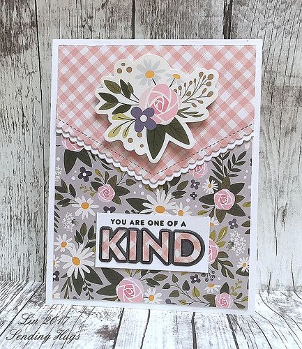 a card that says you are one of a kind with flowers and gingham