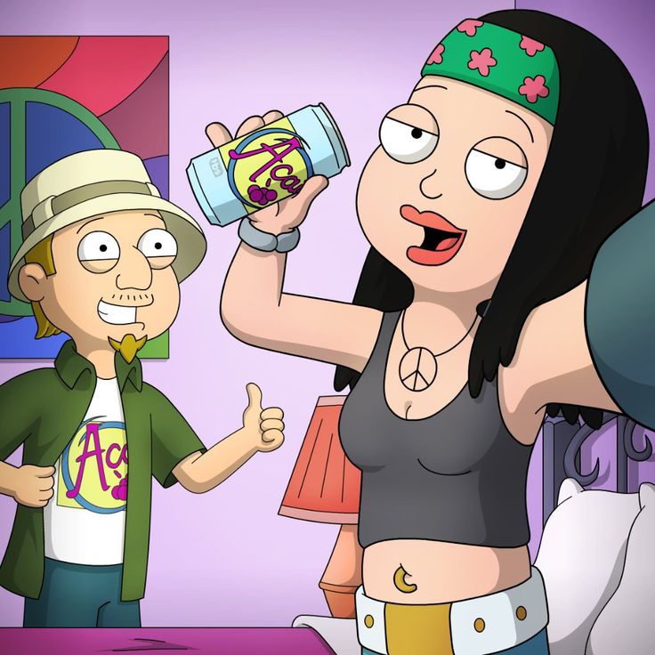 an animated image of a woman holding a jar and talking to a man in the background