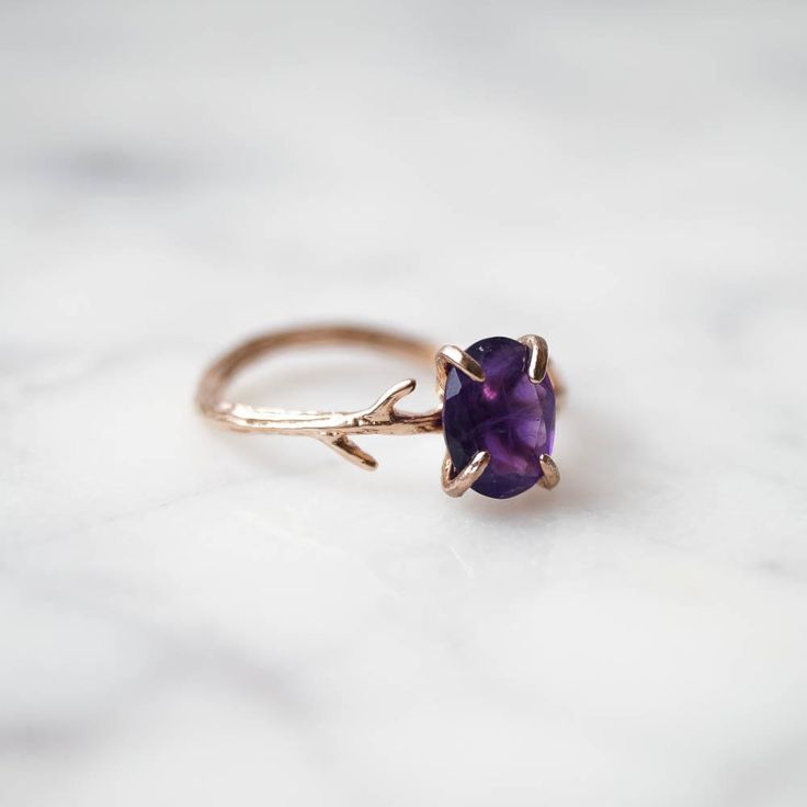 Amethyst Ring, Ring, - Wander + Lust Jewelry Amethyst Birthstone Ring, Thorn Ring, Rings Amethyst, Dainty Gold Ring, Vine Ring, February Birthday Gifts, Amethyst Birthstone, Dainty Rings, February Birthday