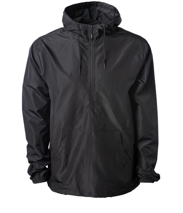 Black Half-zip Windbreaker For Outdoor Activities, Casual Windbreaker With Ykk Zipper, Black Half-zip Urban Windbreaker, Black Urban Half-zip Windbreaker, Black Windbreaker With Drawstring Hood For Hiking, Black Hiking Windbreaker With Drawstring Hood, Black Half-zip Hiking Outerwear, Black Half-zip Outerwear For Hiking, Men Windbreaker