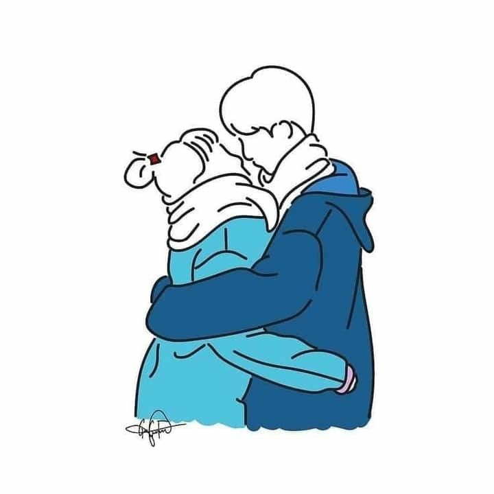 a drawing of two people hugging each other