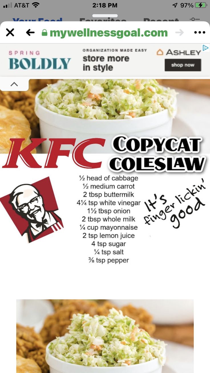 the menu for kfc's copycat coleslaw