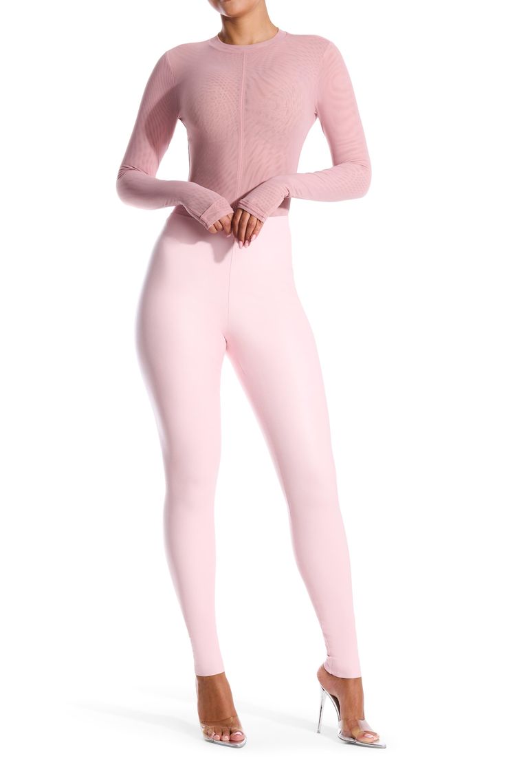 Stretchy second-skin fabric makes this long-sleeve bodysuit a svelte option for all your plans. 30 1/2" length (size Medium) Crewneck Long sleeves Semisheer Lined 95% nylon, 5% spandex Hand wash, line dry Imported Trendy High Waist Stretch Bodysuit, Trendy High-waist Stretch Bodysuit, High Stretch Solid Bodysuit For Spring, Solid High Waist Spring Bodysuit, Full Length Stretch Unitard For Fall, Full-length Stretch Unitard For Fall, Fall Full Length Stretch Unitard, High Stretch Long Sleeve Bodysuit For Winter, Spring Long Sleeve Bodysuit