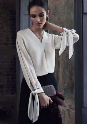 THE AFTER-DARK EDIT: REISS FOCUSES ON FORMAL WINTER WEAR Mode Inspiration, White Blouse, White Fashion, Blouse Styles, Fashion Details, White Shirt, Blouse Designs, Work Outfit, Style Me