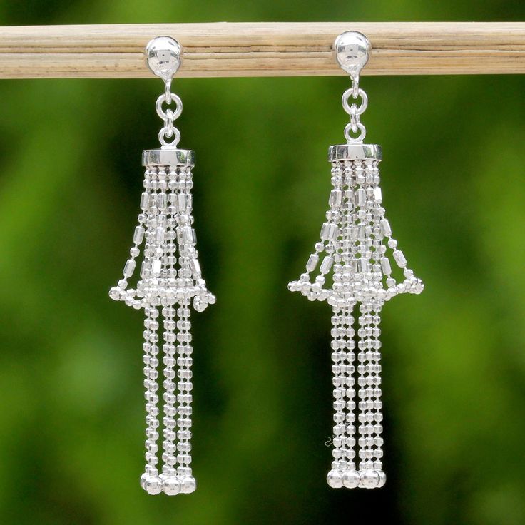 Take center stage with these sparkling chandelier earrings from Thai artisan Angels. Crafted by hand with delicate sterling silver beads, they resemble an inimitable formal gown. Be the belle of the ball and the envy of all while shining brightly in these unforgettable earrings. Lily Chandelier, Silver Chandelier Earrings, Stackable Diamond Rings, Silver Chandelier, Accessories Diy Jewelry, Formal Gown, Handmade Sterling Silver, Sterling Silver Bead, Jewelry Gift Box