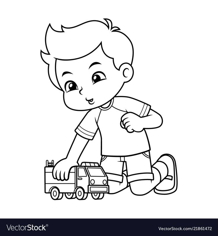 a little boy playing with a toy car coloring pages for kids, free printable