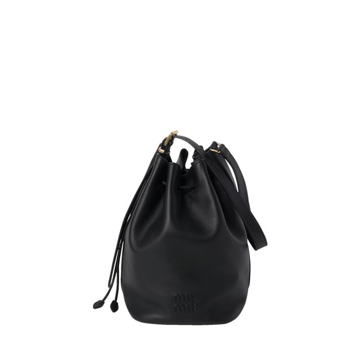 Miu Miu bucket bag in fine calf leather  Adjustable buckle shoulder strap  Drawstring closure  Approx. 11.4"H x 6.7"W x 5.1"D Made in Italy Classic Miu Miu Bags For Everyday, Miu Miu Shoulder Bag With Adjustable Strap For Travel, Modern Miu Miu Bags For Travel, Modern Miu Miu Travel Bag, Miu Miu Shoulder Bag For Everyday Use, Miu Miu Everyday Satchel Shoulder Bag, Timeless Travel Bucket Bag With Soft Leather, Modern Miu Miu Shoulder Bag For Everyday Use, Timeless Crossbody Bucket Bag With Removable Pouch